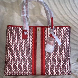 Tory Burch GEMINI LINK CANVAS TOP-ZIP TOTE - RED